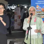 Sekot Irmayanti menyampaikan sambutan pada penutupan Weekend Ramadhan Night di Jlan Prof Muh Yamin, Palu, Minggu (15/3/2026). (©Prokopim Setda Kota Palu/Imron)