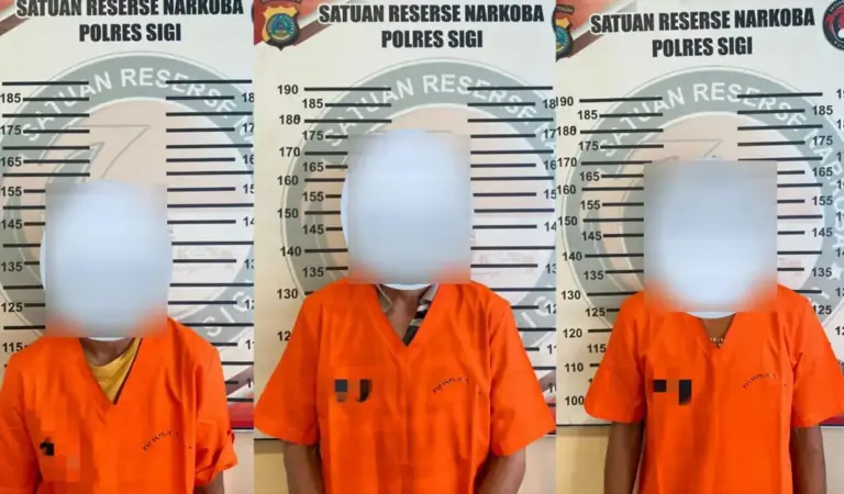 Tiga tersangka kasus peredaran narkoba di Palolo, Sigi. (©Humas Polres Sigi)