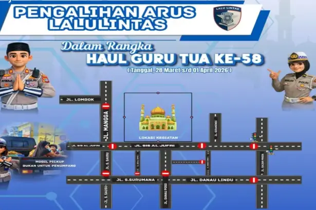 Rekayasa lalu lintas selama Haul ke-58 Guru Tua. (©Satlantas Polresta Palu)