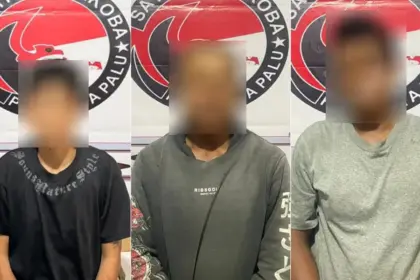 Tiga terduga pelaku peredaran sabu di Lere yang ditangkap Satresnarkobva Polresta Palu, Senin (30/3/2026). (©Humas Polresta Palu)