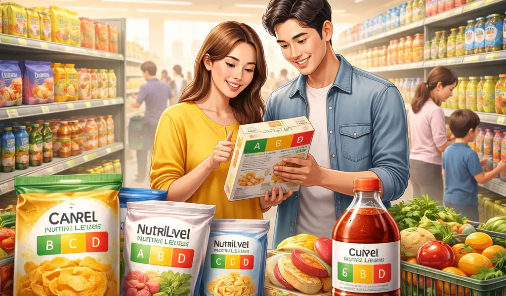 Ilustrasi kode warna Nutri-Level. (©AI Generative)