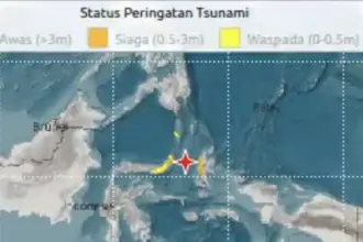 Peta lokasi gempa dan tsunami di Maluku Utara dan Sulawesi Utara. (©BMKG)