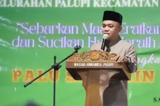Wali Kota Palu Hadianto Rasyid di halal bihalal Kelurahan Palupi, Sabtu (4/4/2026). (©Prokopim Setda Kota Palu/Jufri)