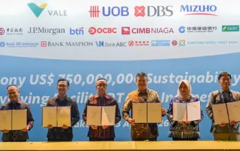 Penandatangan perjanjian pembiayaan dengan fasilitas Sustainability-Linked Loan (SLL) senilai US$750 juta kepada PT Vale Indonesia di Jakarta, Kamis (23/4/2026). (©PT Vale Indonesia)