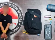 APD. terduga kurir bersama barang bukti yang disita aparat di Mako Polda Sulteng, Senin (11/5/2026). (©Ditresnarkoba Polda Sulteng)