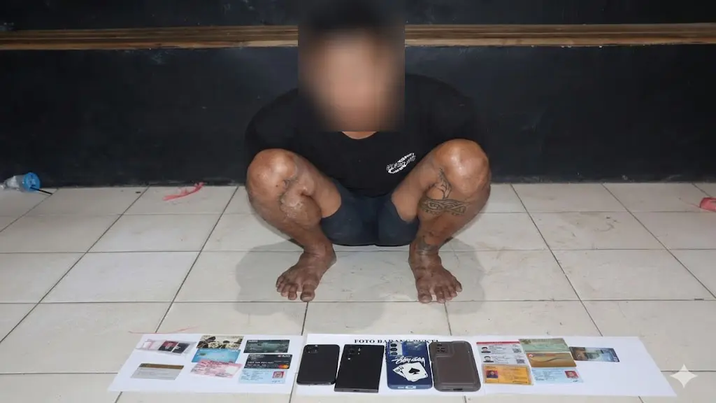Tersangka AD beserta barang bukti hasil tindak kriminalnya. (©Humas Polresta Palu)