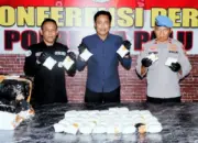 Kasat Resnarkoba Polresta Palu, Kompol Usman (tengah) menunjukkan pil THD yang disita di Mapolresta Palu. (©Humas Polresta Palu)